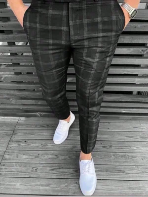 Pantalon de costume droit à carreaux pour homme