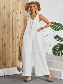 Robe longue simple sans manches à col en V et poches pour femme EMERY ROSE