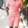 Ensemble t-shirt et short à col en V et demi-zip pour homme Manfinity Homme – Image 4