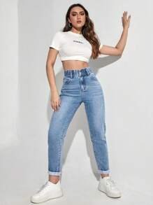 EZwear Jean skinny décontracté à poches pour femme