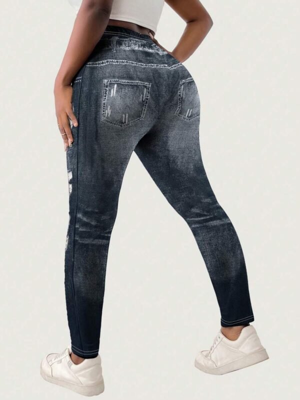 Jean skinny asymétrique imprimé effiloché vintage pour femme INAWLY – Image 2
